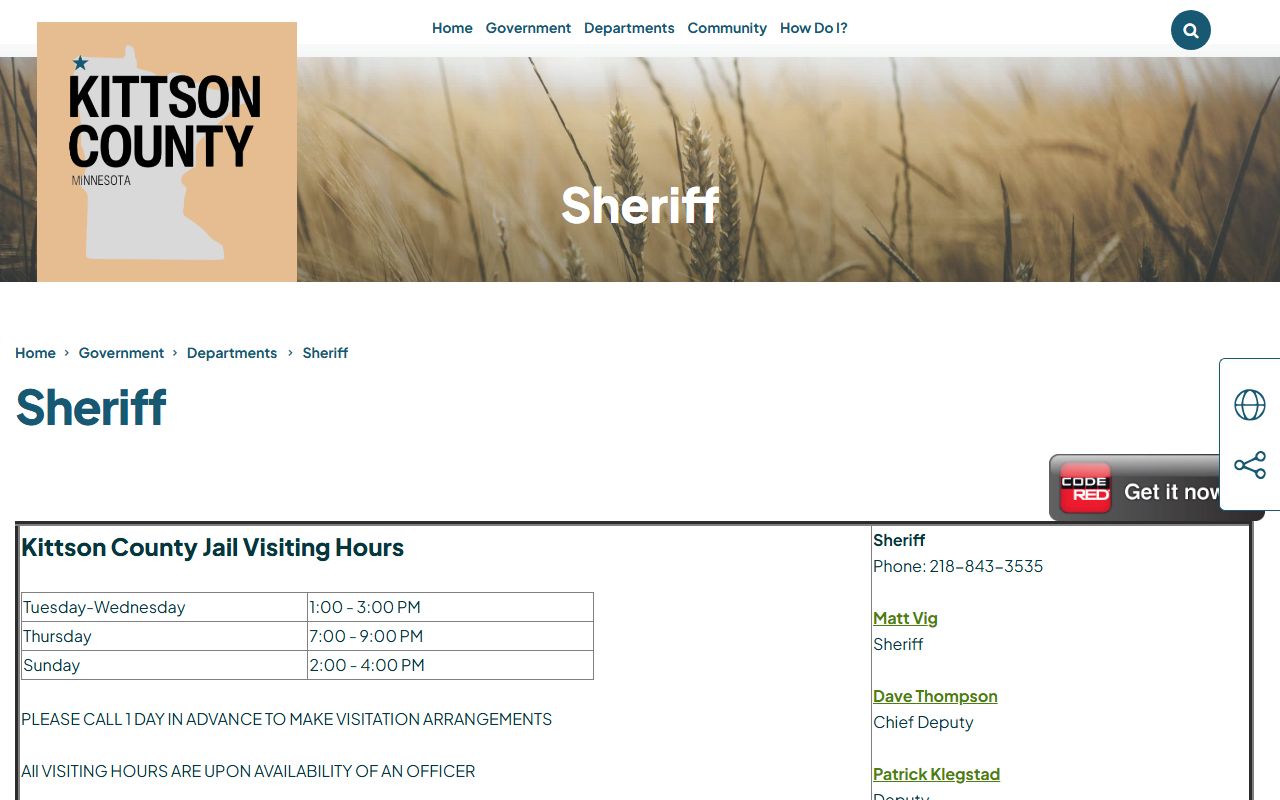 Kittson County Jail visitation hours and inmate lookup phone information
