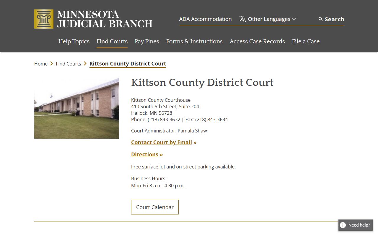 Minnesota Judicial Branch page for Kittson County District Court